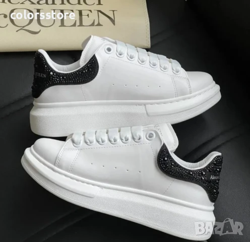 Дамски бели кецове с велур и камъни Alexander McQueen/BR165s, снимка 3 - Кецове - 50942911