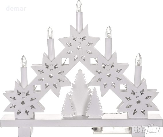 Коледна LED декорация със снежинки и свещи, бяла, 32 см, снимка 6 - Декорация за дома - 43120611
