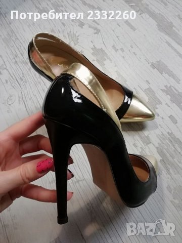 Лачени обувки - черно и златно, снимка 4 - Дамски обувки на ток - 27135855