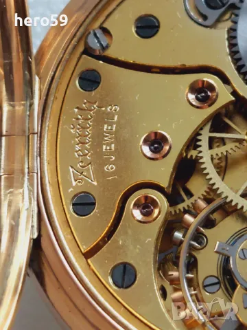 Златен 18к джобен часовник Зенит(Zenith) отлично състояние 42 гр. в 18 карата, снимка 9 - Антикварни и старинни предмети - 48271598