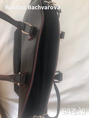 Черна дамска чанта с червени кантове, снимка 5 - Чанти - 32778482
