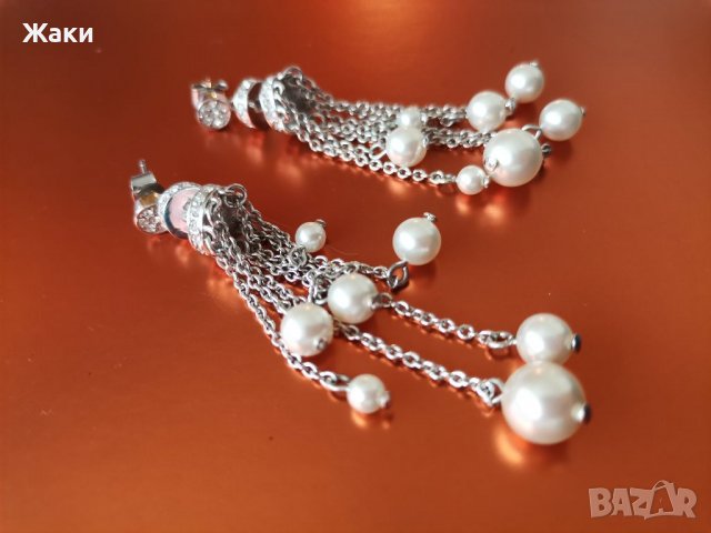 Висящи обеци с перли и метал, снимка 2 - Обеци - 28310563