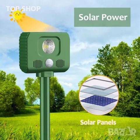 Репелент за животни и птици- соларен - ултразвук и светлина HonGxian  , снимка 4 - Оборудване за аквариуми - 49106012