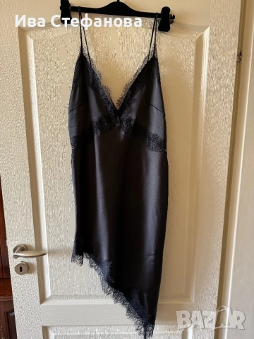 Wow нова  черна сатенена сатен елегантна официална парти коктейлна асиметрична рокля тип комбинезон, снимка 3 - Рокли - 43251646