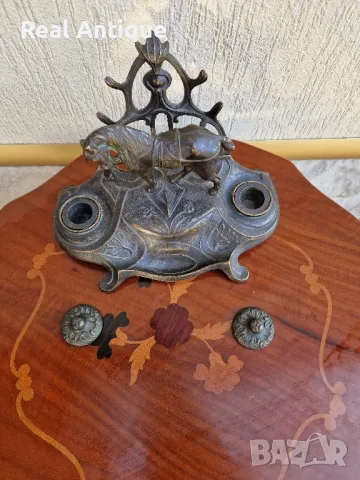 Уникална много красива антикварна бронзова мастилница , снимка 7 - Антикварни и старинни предмети - 48029560