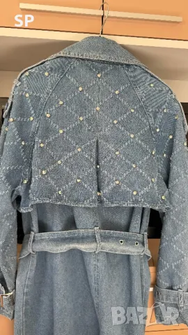 Ново Дълго дънково яке с камъни, снимка 6 - Якета - 47506340