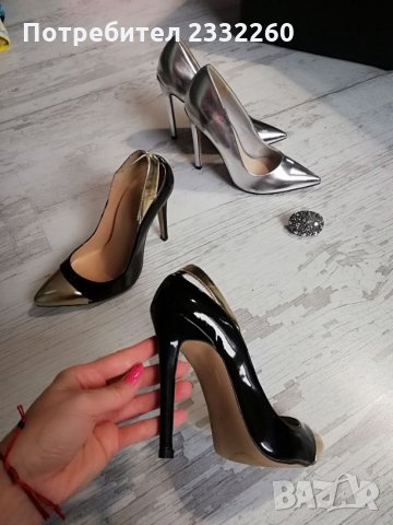 Лачени обувки - черно и златно, снимка 10 - Дамски обувки на ток - 27135855