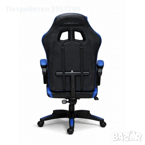 Ергономичен геймърски стол с масажна функция и поставка за крака – черно-син, снимка 8 - Столове - 53449532