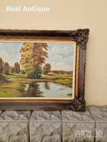 Прекрасна антикварна холандска авторска картина масло върху платно , снимка 4 - Картини - 50687724