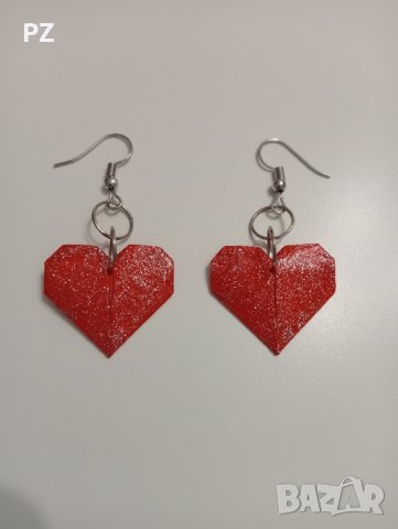 Червени обеци, сърце, снимка 2 - Обеци - 43506419