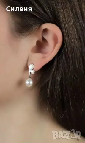 Сребърни обеци 925 естествена перла и седеф Swan Pearls, снимка 5 - Обеци - 49124740