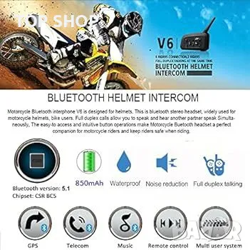 EJEAS V6 Pro 1200M Bluetooth интерком за мотоциклетна каска, интерком за мотоциклетни, снимка 2 - Резервни части за телефони - 48704446