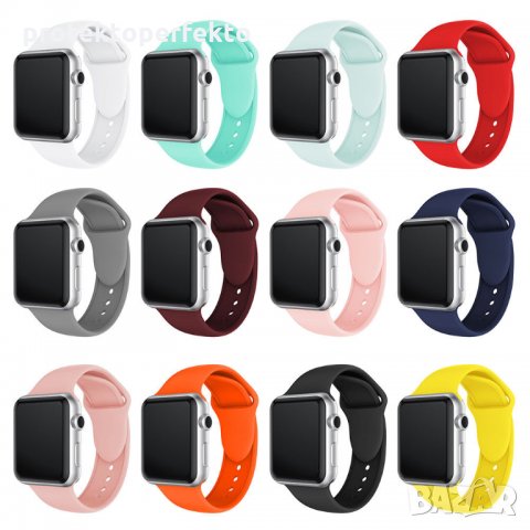 Силиконова каишка за Apple Watch - 38, 40, 42, 44, 41, 45- жълт цвят, снимка 3 - Каишки за часовници - 32322238