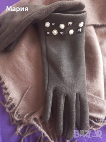 Шал от кашмир и ръкавици в кафяво, снимка 4 - Шалове - 52930849