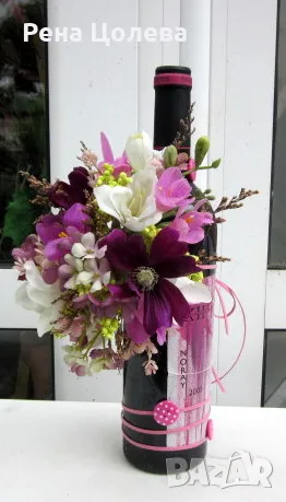 Украса на бутилки сухи цветя, снимка 5 - Подаръци за рожден ден - 50431830