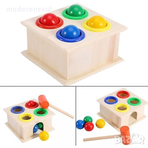 Детска дървена играчка с чук и топчета, снимка 7 - Образователни игри - 40513310