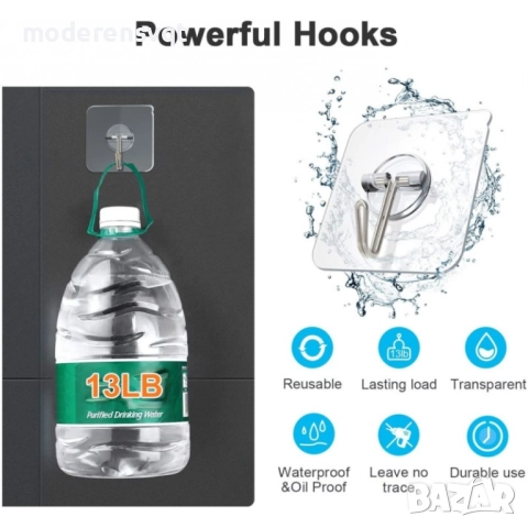 Прозрачна самозалепваща закачалка тип кука, снимка 5 - Други стоки за дома - 52829528