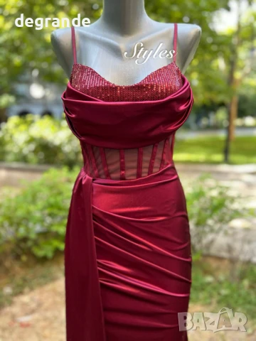 Сатенена дамска рокля в цвят Циклама и Черно