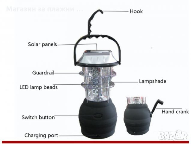 Динамо и Соларна къмпинг LED Лампа с USB порт код 2860, снимка 2 - Къмпинг осветление - 28470142