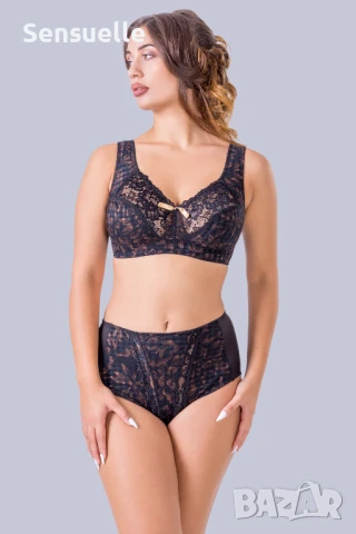 Дантелен Soft сутиен в черно/кафяво без банели TS003, снимка 1