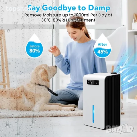 НОВ Ofottofo 2 в 1 влагоуловител и овлажнител 3,2 л резервоар, 1л. на ден, LED, тих, снимка 5 - Влагоабсорбатори и влагоуловители - 50542575