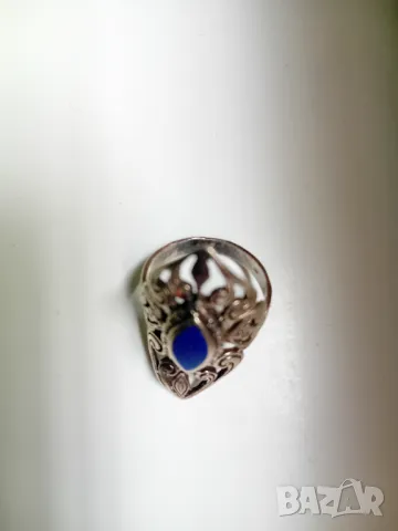 Старинен сребърен ажурен пръстен с Лазурит, снимка 5 - Пръстени - 50206710