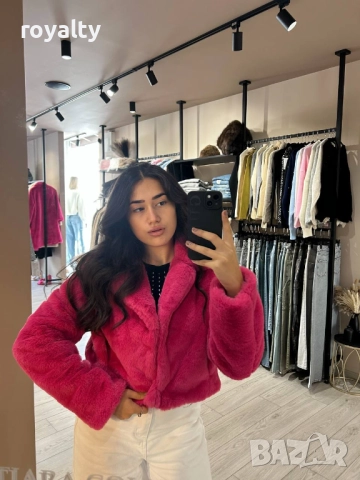 Късо Цикламено Дамско Палто , снимка 2 - Палта, манта - 52885288