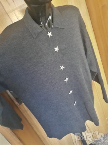 Тъмно сива зимна блуза с декоративни копчета звездички 3ХЛ, снимка 3 - Блузи с дълъг ръкав и пуловери - 35052455