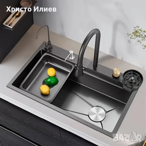 Модерна Кухненска мивка със смесител и много аксесоари 68см х 45см Мултифункционална Луксозна, снимка 6 - Мивки - 51820686