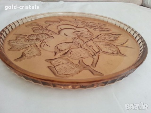 Старо стъклено плато чиния поднос, снимка 3 - Антикварни и старинни предмети - 26636894