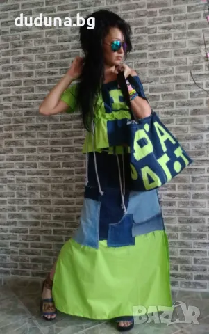 Страхотен дамски сет от пола и блузка с деним!!!