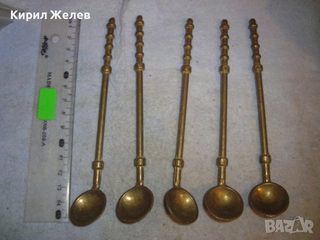 ЛОТ ПЕТ СТАРИ МАСИВНИ КОКТЕЙЛНИ БРОНЗОВИ ЛЪЖИЧКИ РЕДКИ за КОЛЕКЦИЯ ДЕКОРАЦИЯ ПОЛЗВАНЕ 30964