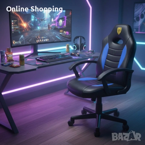 Детски геймърски офис стол – Спортен дизайн, ергономичен и регулируем, снимка 2 - Столове - 53366046