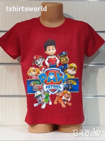 Нова детска тениска с дигитален печат PAW Patrol (Пес патрул) в червен цвят