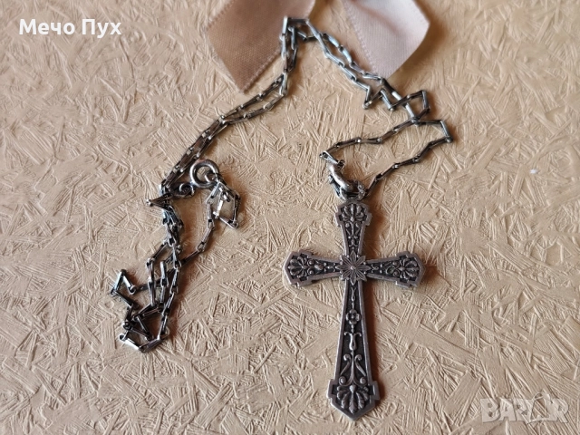 Сребърен синджир с висулка Кръст (377), снимка 3 - Колиета, медальони, синджири - 52536393
