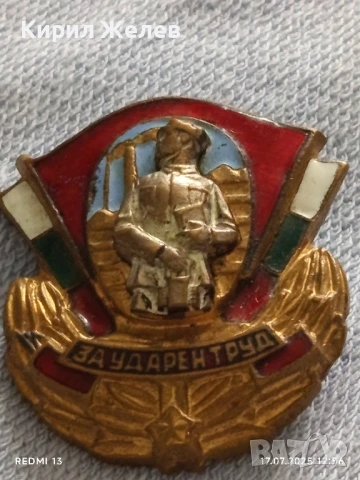 Нагръден знак За Ударен труд с емайл медал за КОЛЕКЦИОНЕРИ 28667, снимка 3 - Антикварни и старинни предмети - 51050235