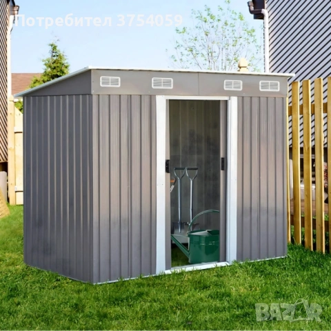 Метална градинска къща за инструменти с вентилация и заключване, снимка 3 - Градински мебели, декорация  - 53124488