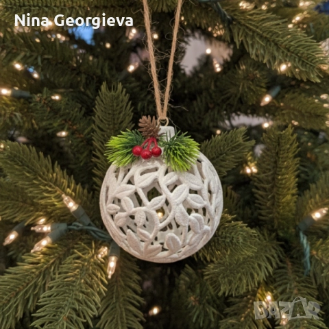 Коледни играчки за елха „Winter White Elegance“ – луксозни висящи декорации с натурален завършек и с, снимка 8 - Декорация за дома - 52005489