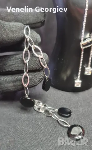 Дамски комплект, сребърно колие и обици, с камъни циркони и оникс 925, снимка 14 - Колиета, медальони, синджири - 49831841