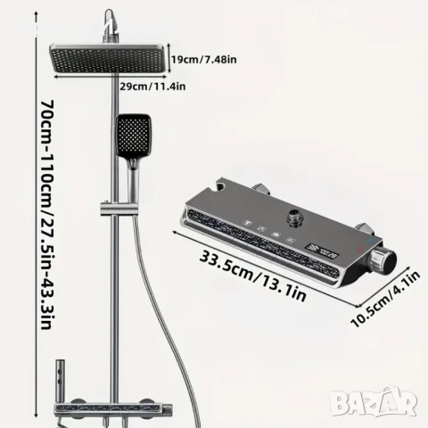 Душ система със светещ смесител Лед LED дисплей 4 функции бутони функция дъжд, снимка 5 - Смесители - 51417362