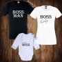 Семейни тениски с щампа дамска тениска + мъжка тениска + бебешко боди BOSS, снимка 1 - Тениски - 26336778