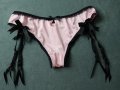 М розови сатенирани изрязани бикини/бразилиани с черни жартиери, снимка 5