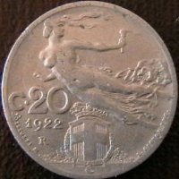 20 центисими 1922, Италия, снимка 1 - Нумизматика и бонистика - 34632288