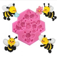 4 красиви пчели пчела пчеличка силиконов молд форма фондан декор, снимка 1 - Форми - 37900835