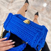 Дамска ръчно плетена модерна синя чанта, снимка 1 - Чанти - 40828980