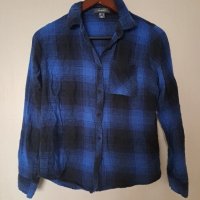 Дамска топла есенна синя карирана риза S размер, снимка 1 - Ризи - 42951868