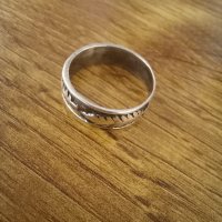 Сребърен пръстен, тип халка с пера, снимка 1 - Пръстени - 39278046