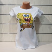 Нова дамска бяла тениска с дигитален печат Спондж боб, SpongeBob, снимка 5 - Тениски - 35577712