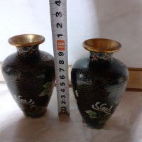 Cloisonne Клоазоне Чифт страхотни вази бронз клетъчен емайл, снимка 7 - Антикварни и старинни предмети - 43202709