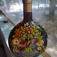 Ръчно рисувана гояма стъклена бутилка бъклица павур, снимка 1 - Антикварни и старинни предмети - 37218445